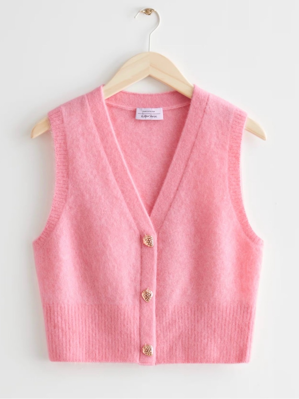 & Other Stories Pink V-Neck Button Front Sweater Vest